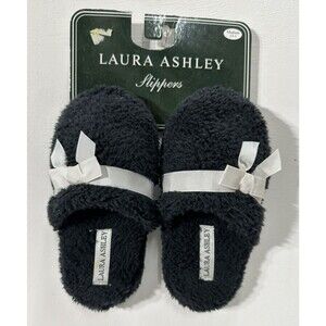 Laura Ashley girl's size 1-13 medium black slip on slippers with bow